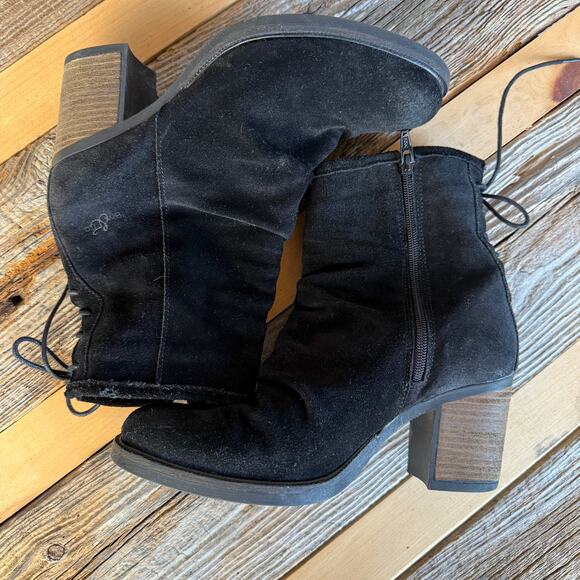 Bas. & Co. black leather ankle boots chunky heel - side zip back tie - size 40 - Picture 7 of 11